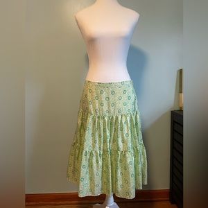 EUC y2k Banana Republic Green Floral Silk Midi Low rise Peasant Skirt Size 4